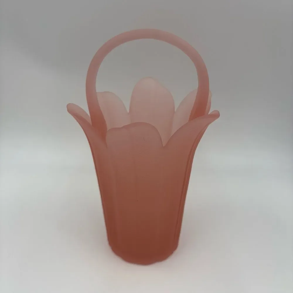 Vintage‎ Mikasa Handcrafted by Kurata Japan Frosted Pink Petal Basket Vase